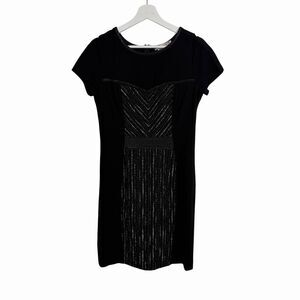 Yoana Baraschi Dress 10 Black Ponte Tweed Sheath Cap Sleeve LBD Old Money Office